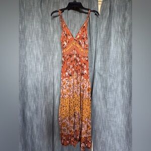 Angie Tiered Floral Maxi Dress in Rust, Pink & Mustard